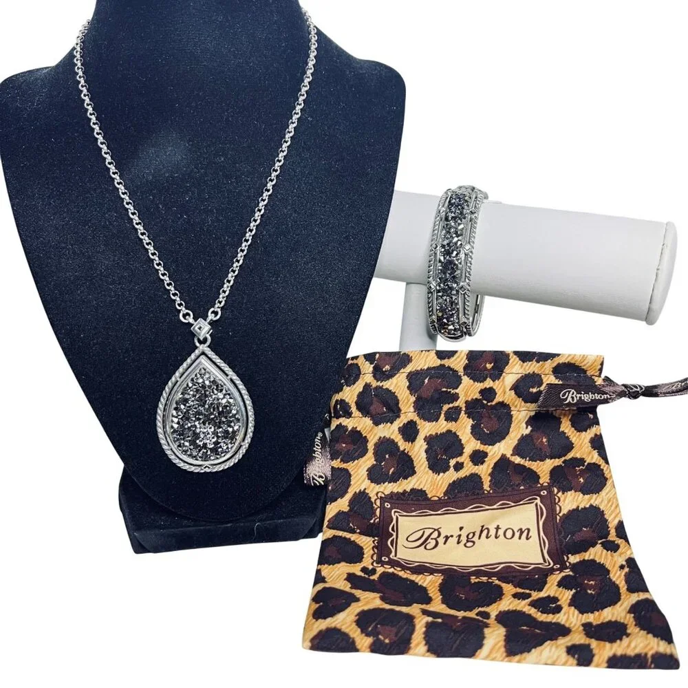 Brighton Crystal Rocks Rolo Chain Necklace And Hinged Bracelet Set (5970) - Picture 1 of 10